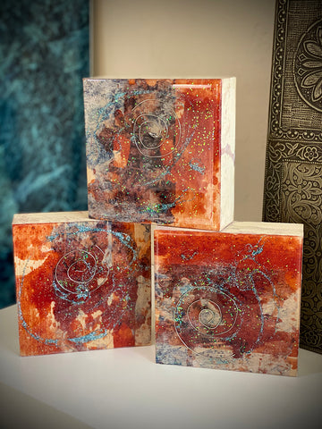 Cosmic Swirl - Triptych - on 5"x5"x2" Wood Panels